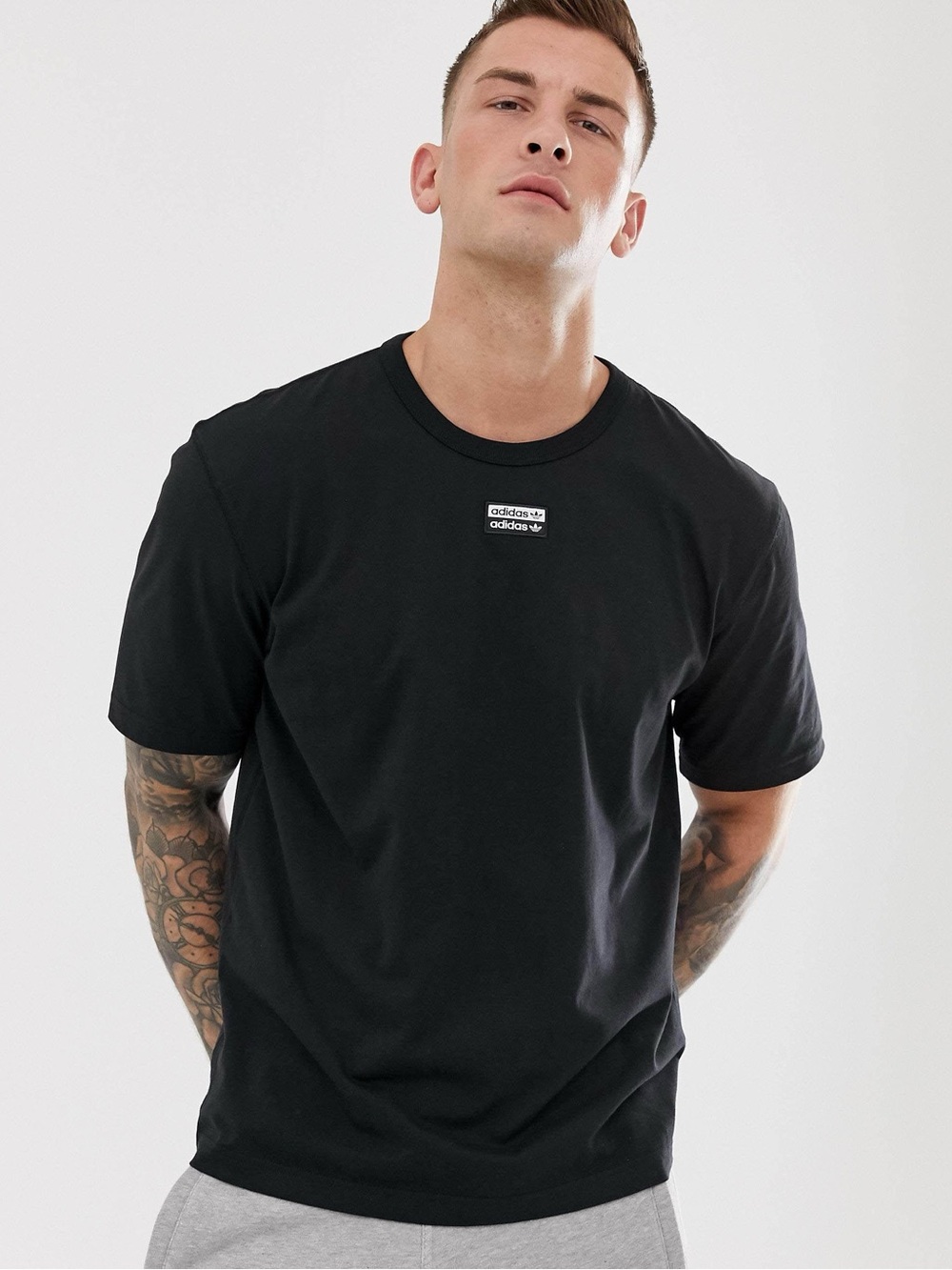 Adidas Front Logo Crew Neck T-Shirt in Black, Size M